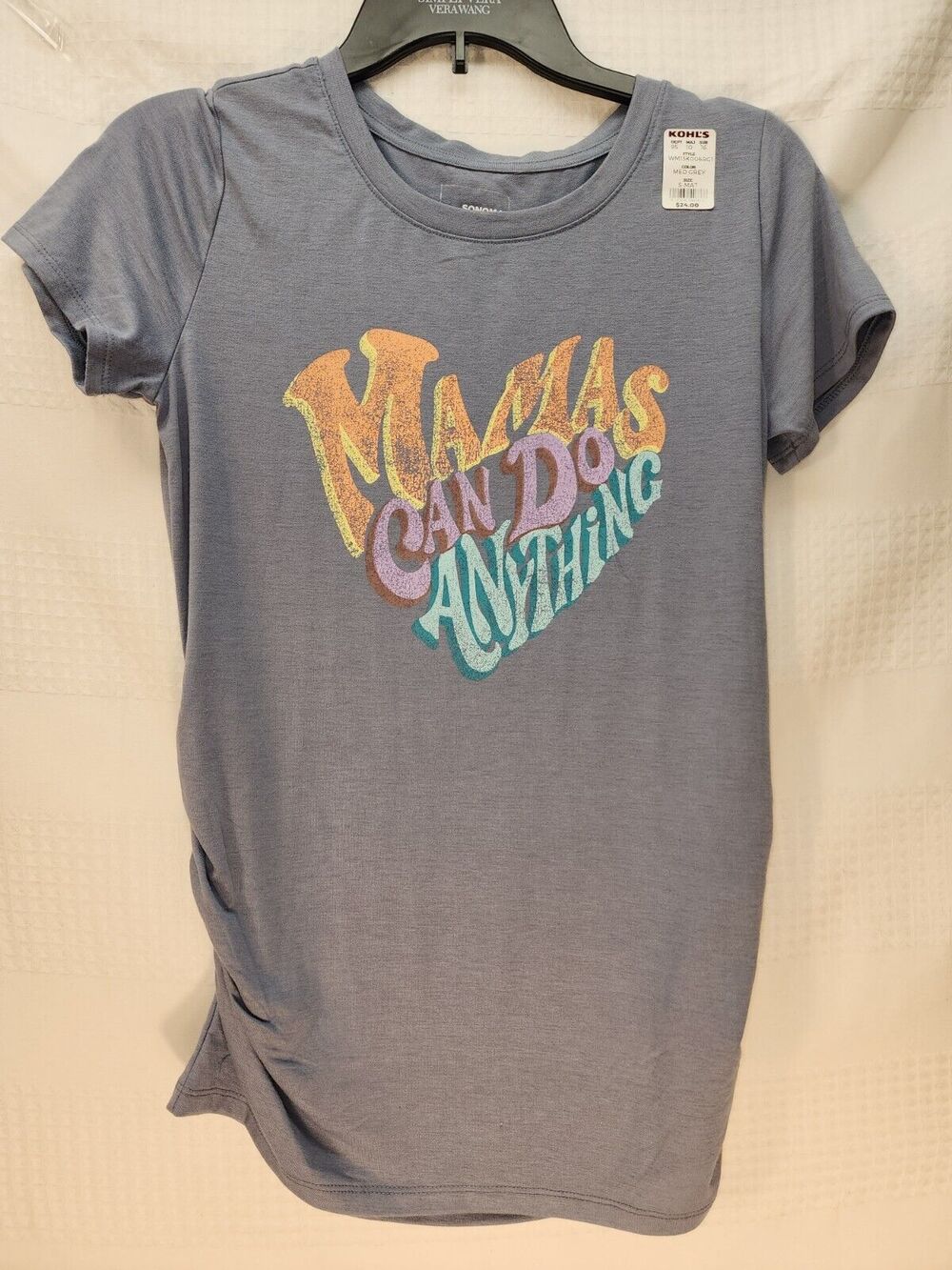 Sonoma Maternity Short Sleeve Shirt Sz S Graphic Tee Ruched Sides Crew Neck 3390